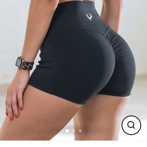 Black Luxe pocket booty shorts